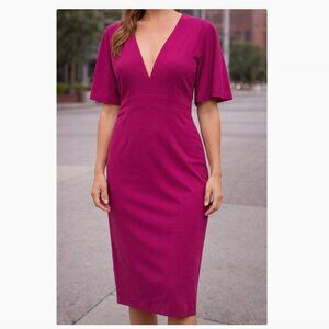 J.Brooks NWT Midi Dress Womens Size M Pink V Neck Cutout